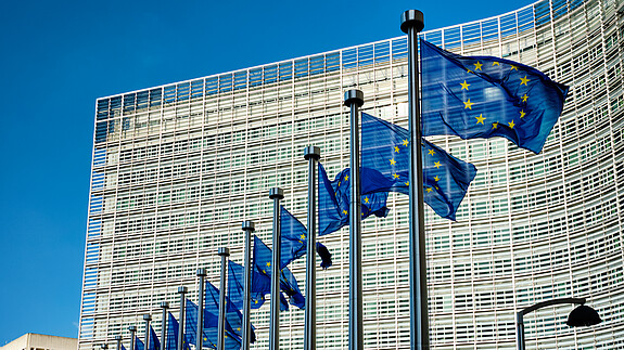 EU-Flaggen vor dem Sitz der Europäische Kommission