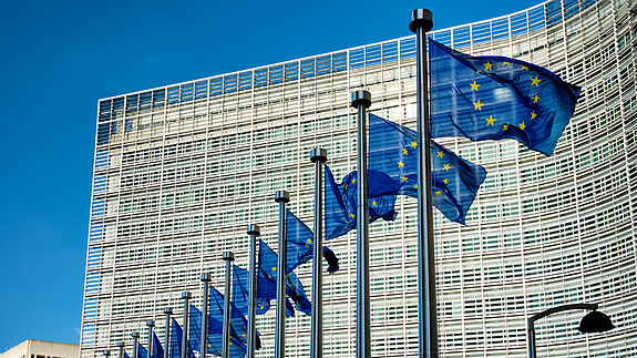 EU-Flaggen vor dem Sitz der Europäische Kommission